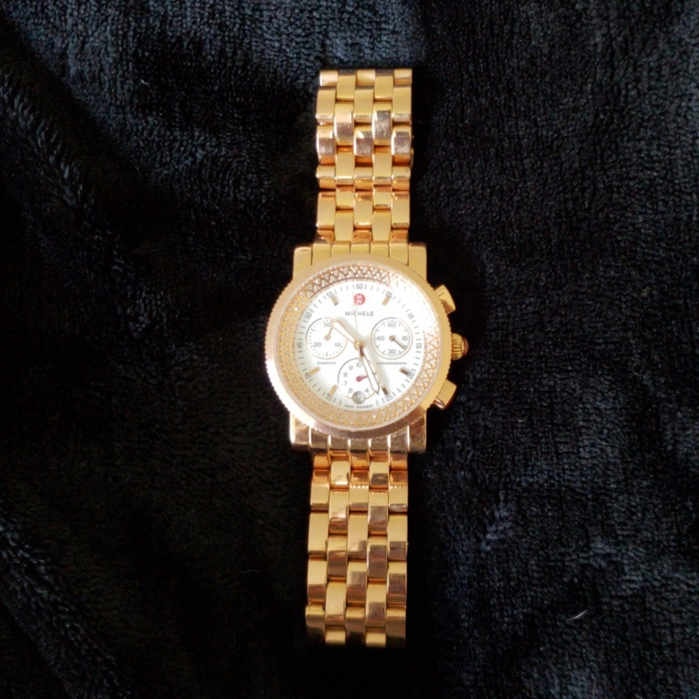 Sidney Rose Tone Michele Watch w/ diamond bezel.